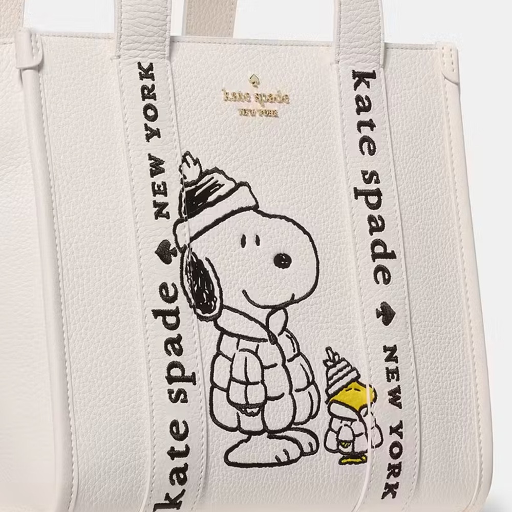 ♠️Kate Spade X Peanuts Snoopy Small Leather Tote Crossbody Bag, Cream NEW NWT - Picture 3 of 7